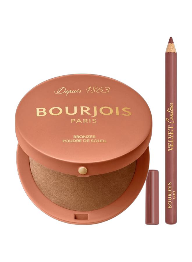 BOURJOIS PARIS Maxi Round Pot Bronzer — 002 Dark Medium 15g & Levres Contour Edition Lip Pencil 1.14 g 11 Funky Brown Bundle - Image 1